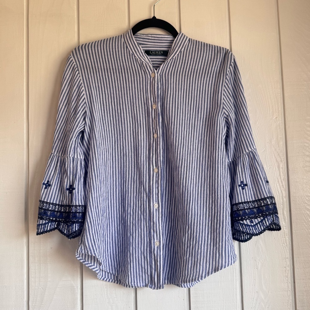 Lauren Ralph Lauren Striped Bell Sleeve Blouse